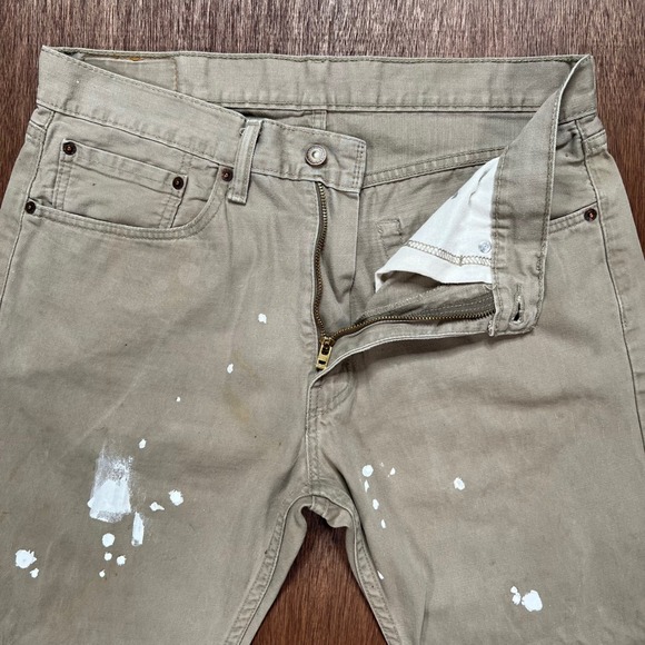 Levis 505 34x30 Tan Khaki Paint Splatter Distressed Regular Fit Pants - Picture 4 of 13